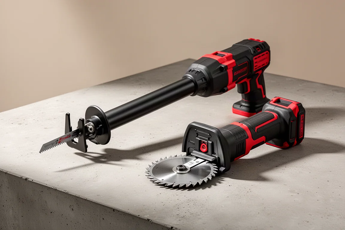 Milwaukee Quick-Lock power head shaft and circular reciprocator cutting attachment on concrete