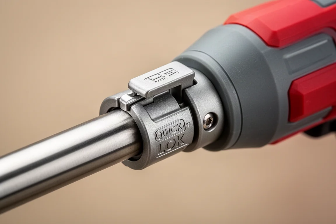 Cabezal de accesorio Quick-Lok acoplándose al eje de un cabezal motriz