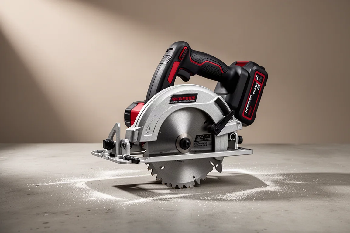 Cordless rear handle circular saw on a concrete surface