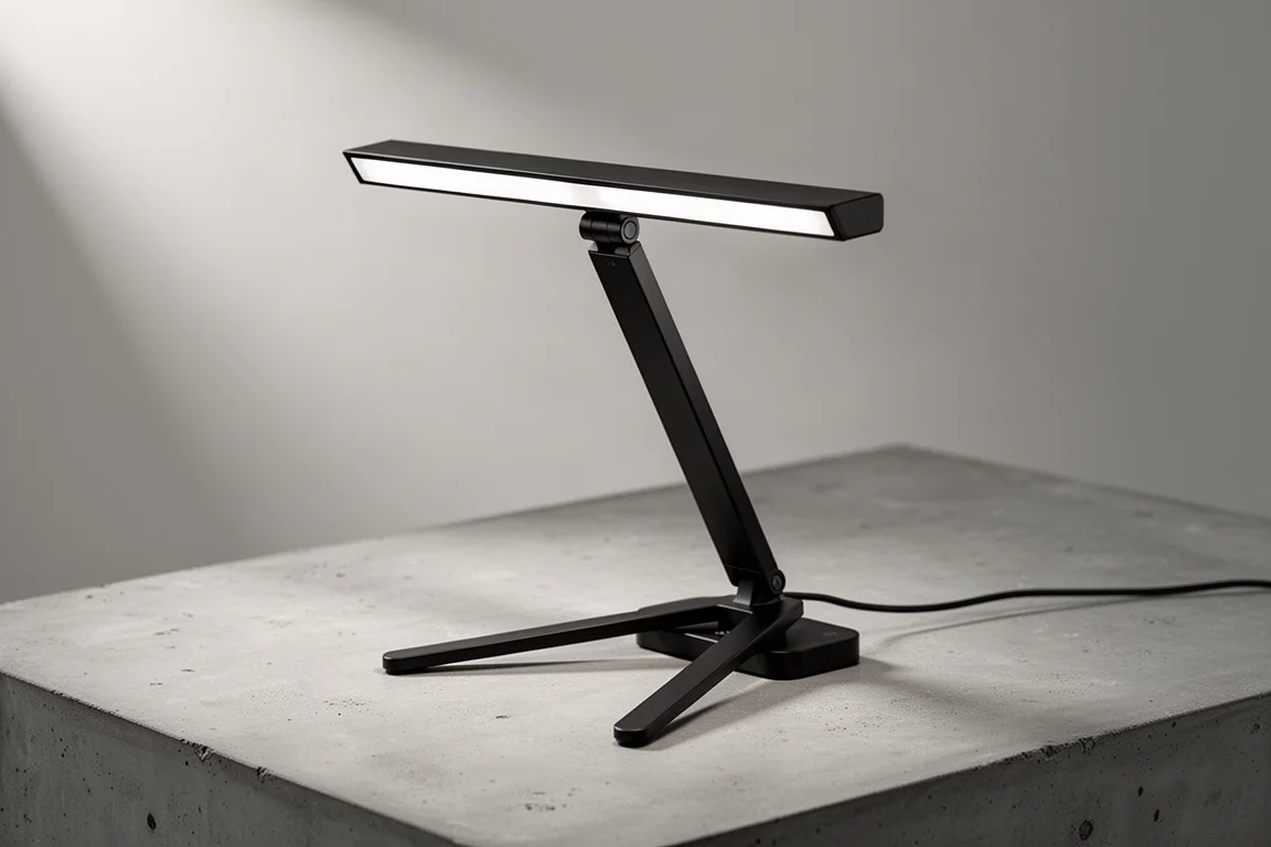 Slim black Milwaukee task light with magnetic base on concrete surface