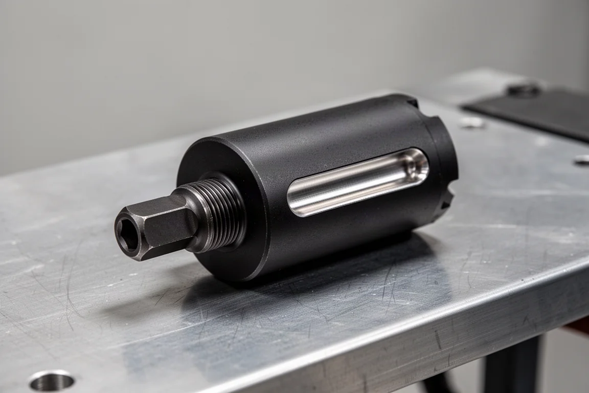 Milwaukee threaded rod nut runner attachment on a workbench