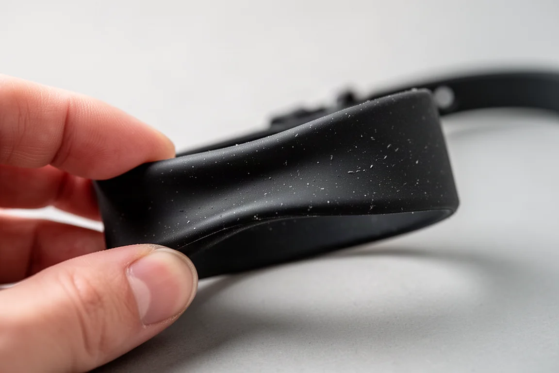 Rubberized magnetizer collar being flexed and squeezed by hand