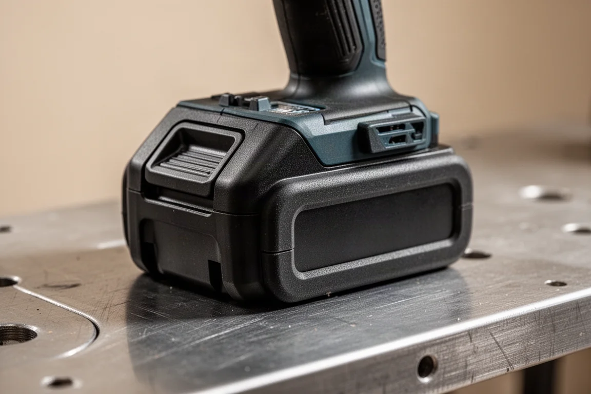 Gros plan sur une batterie montrant un rembourrage en caoutchouc à la base