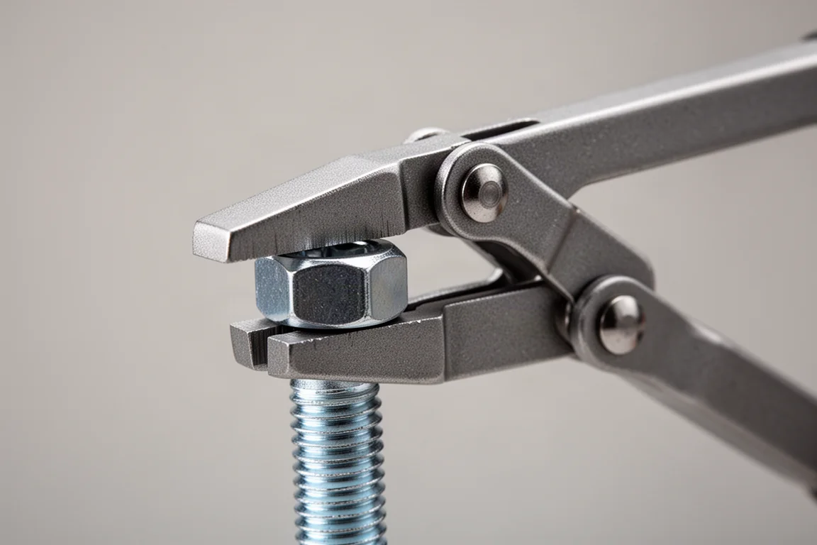 Mini llave pinza con mordazas paralelas sujetando un perno hexagonal