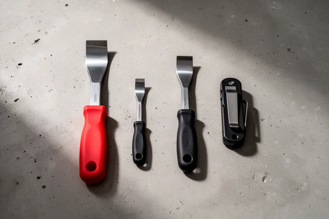 Quattro mini leve da estrazione affiancate che mostrano diverse impugnature e design della piega