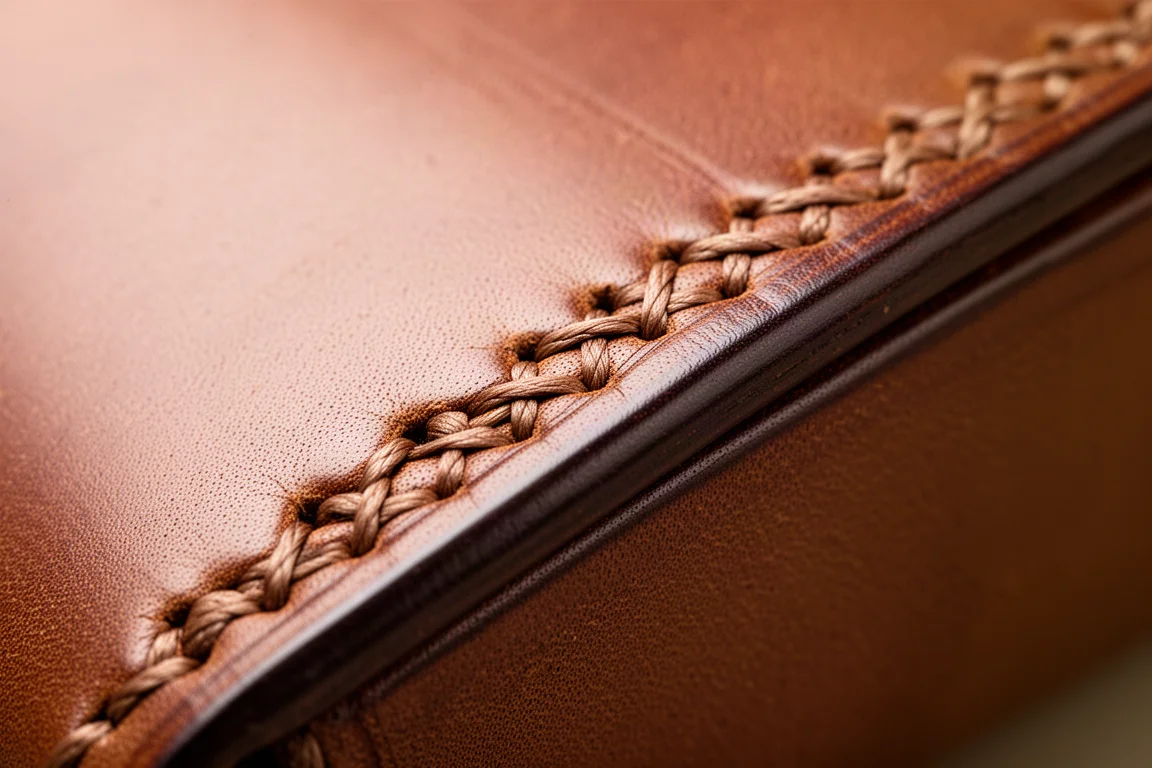 Portefeuille en cuir avec coutures sellier et croisées détaillées