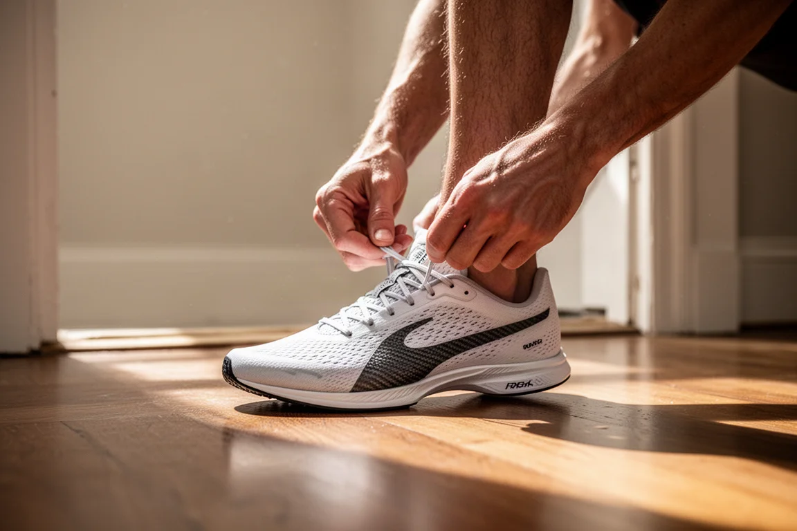 Close-up of a flared lateral outsole edge on a running shoe