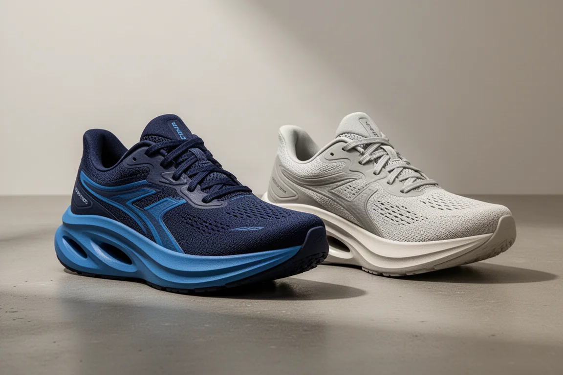 Mizuno Neo Vista 2 and New Balance SC Trainer V2 side by side on concrete