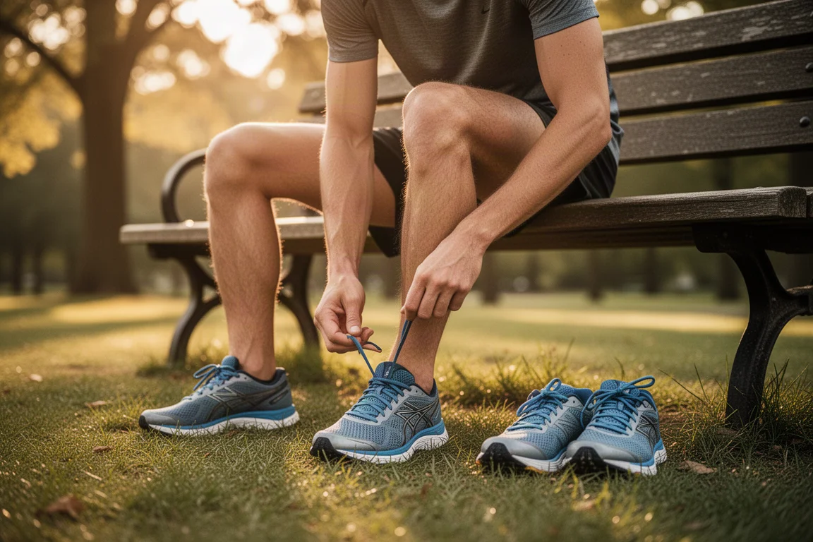Runner stretching on a park bench after an easy long run