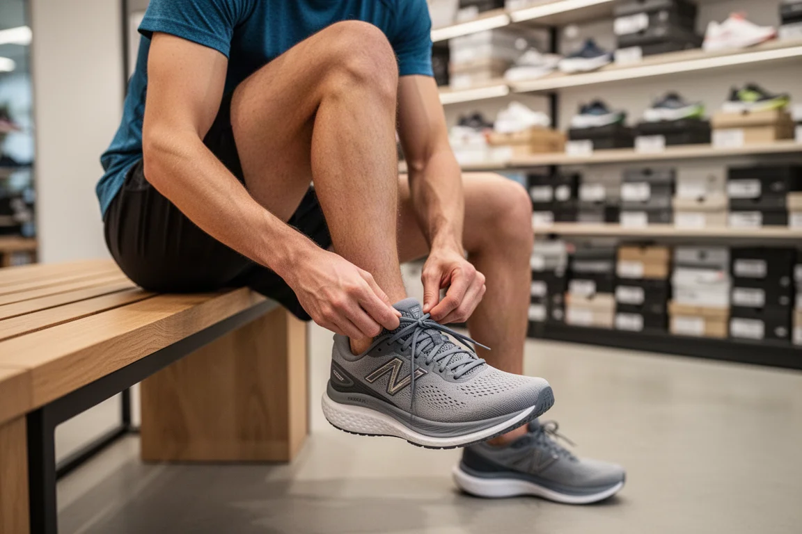 Gros plan sur la mousse épaisse d'une semelle intermédiaire de chaussure de running qui se compresse sur la route