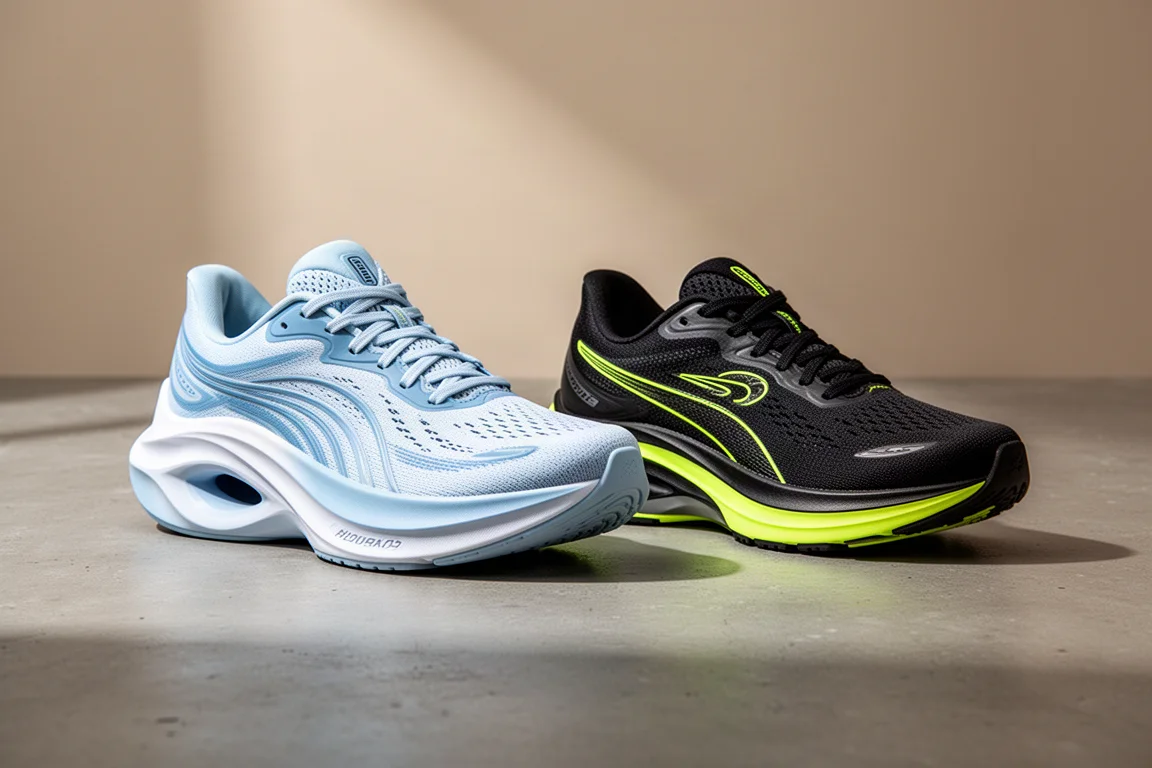 Mizuno Neo Vista and Nike Zoomfly 6 running shoes side by side on concrete