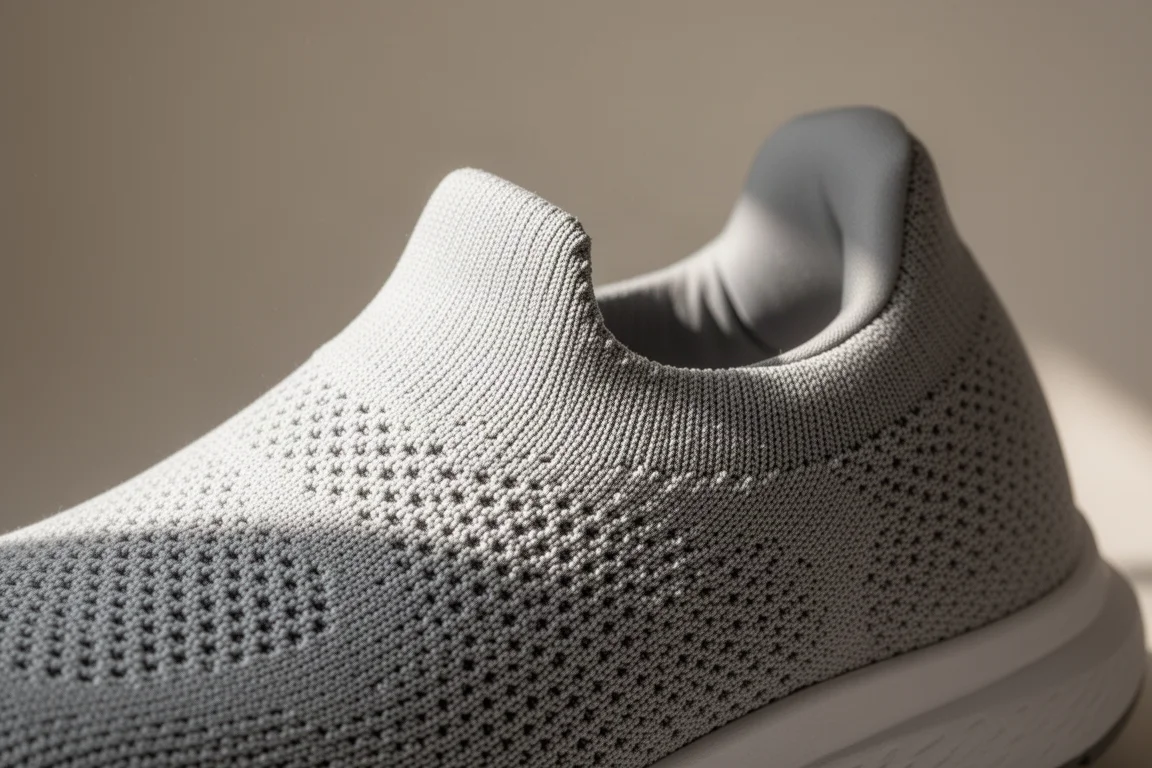 Gros plan sur la tige en tricot chaussette d'une chaussure de running avec col rembourré