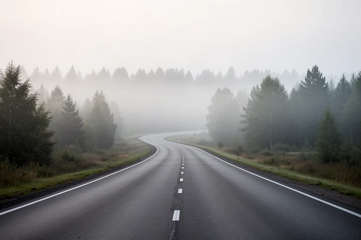 清晨阴天光线下的道路延伸至远方