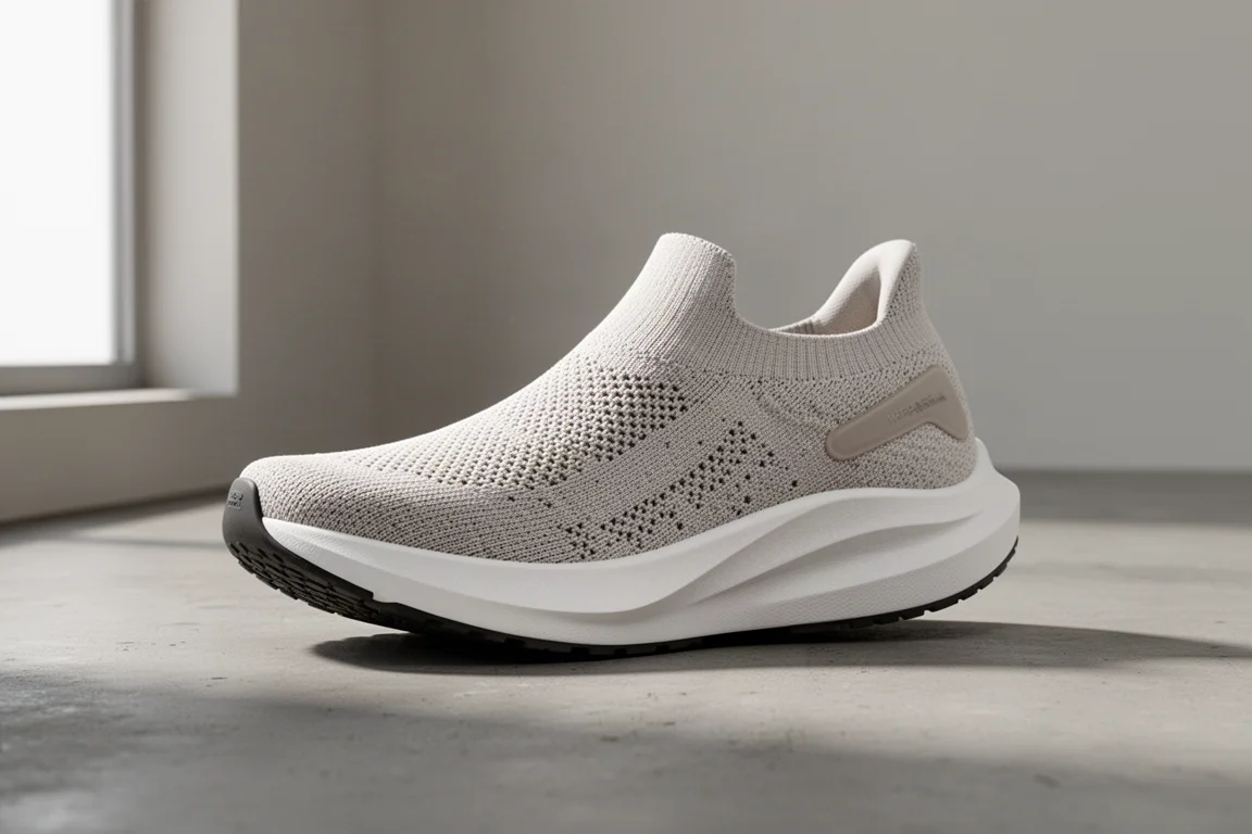 Mizuno Neo Zen running shoe in three-quarter view on matte concrete