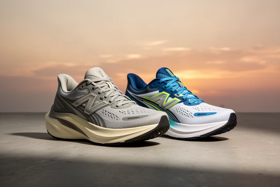 Mizuno Sky Prime e ASICS Super Blast 3 affiancate sul cemento al tramonto