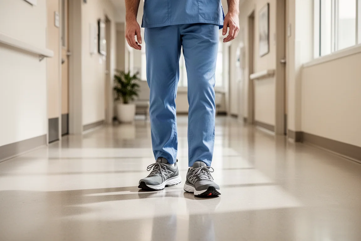Runner walking on hard clinic floors during a long work day