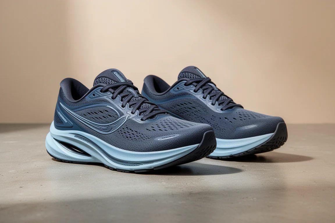Two Mizuno stability running shoes side by side on a concrete surface