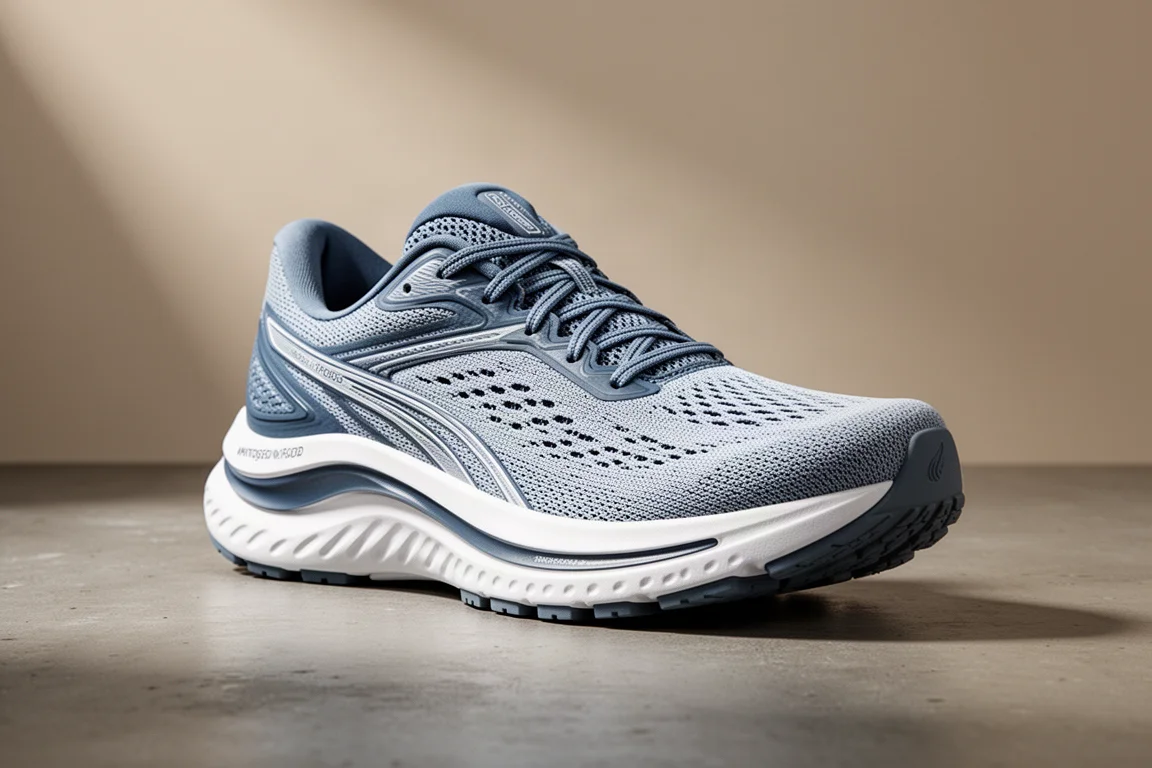 Mizuno Wave Inspire 22 running shoe in muted blue on a concrete surface