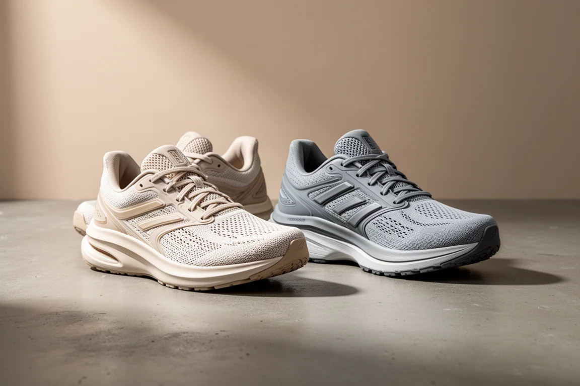 Two Mizuno Wave Rider running shoes side by side on a concrete surface