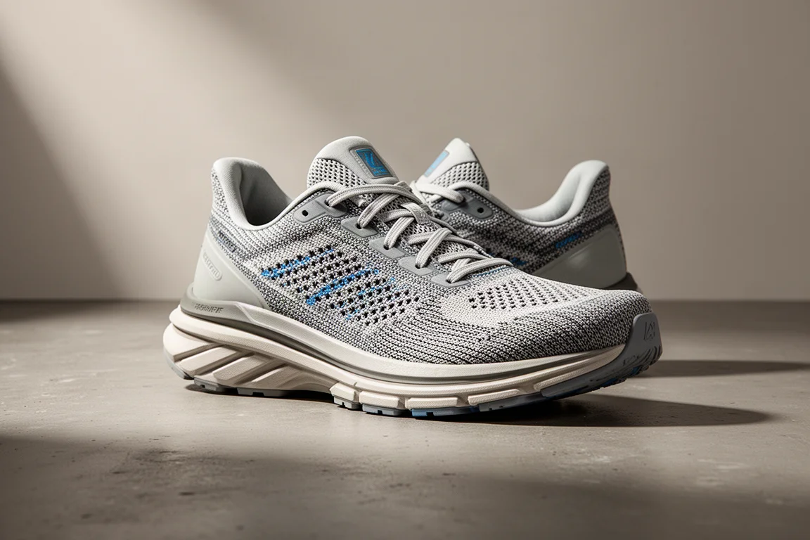 Mizuno Wave Sky 7 Straßenlaufschuh im Dreiviertelwinkel auf Beton