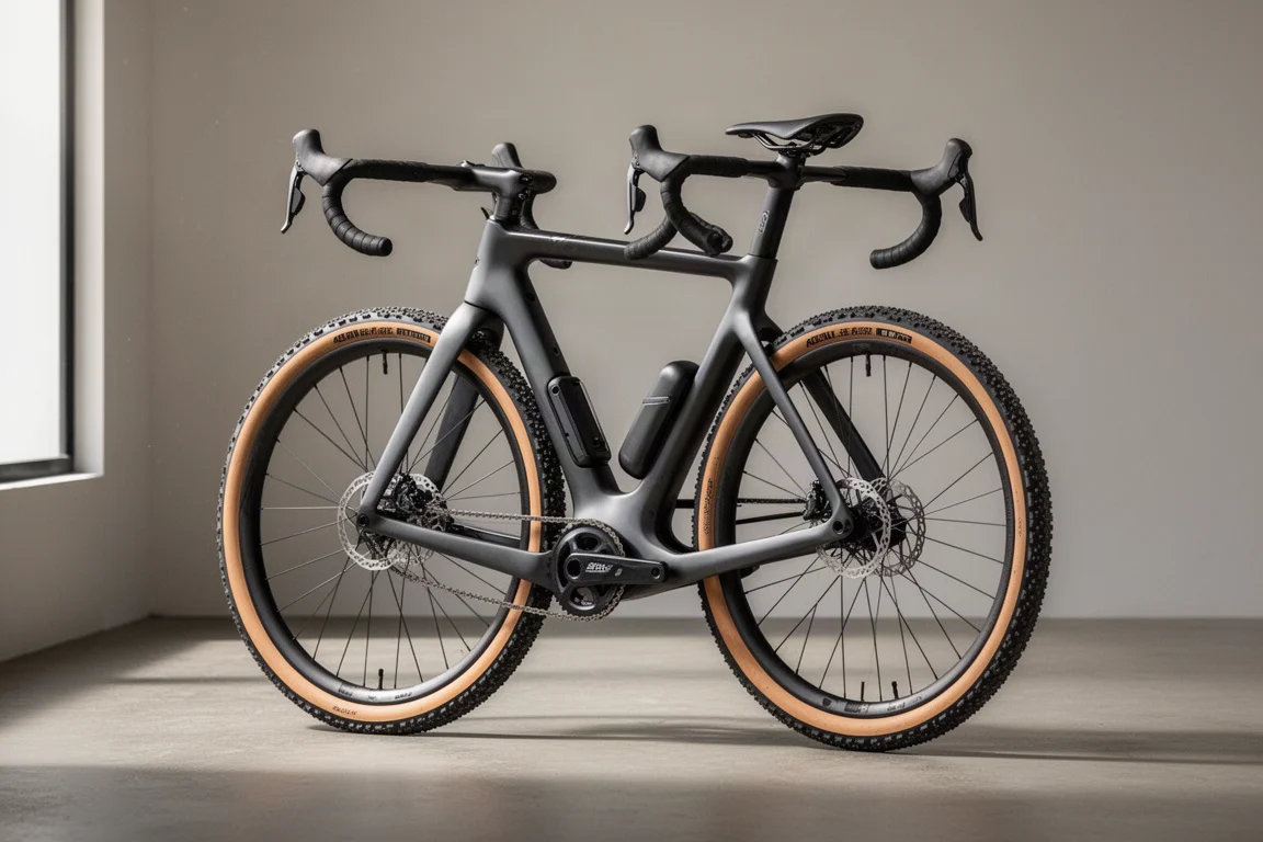 MMR Arid carbon gravel bike with wide flared handlebar on a neutral grey backdrop
