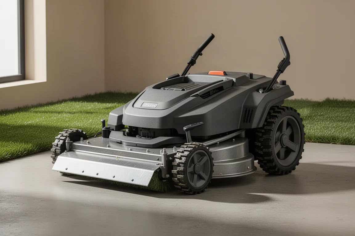Mo Raider S121 Pro remote-controlled mower on a concrete surface