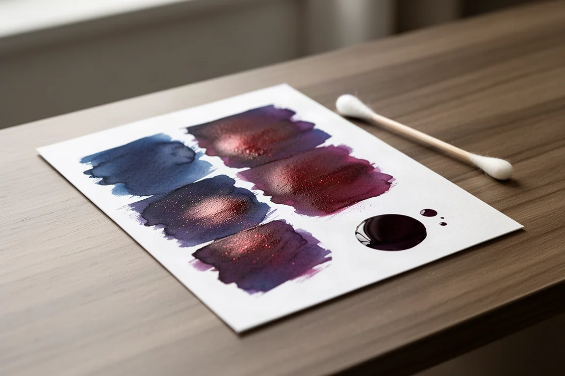 Carta campioni di inchiostro per stilografica con blu intenso e shimmer metallico