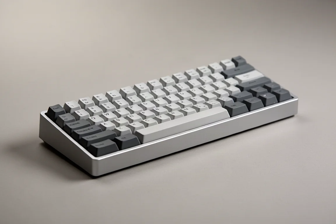 Collezione di tastiere meccaniche tra cui un modello a tema felino e una TKL in alluminio su una superficie di cemento