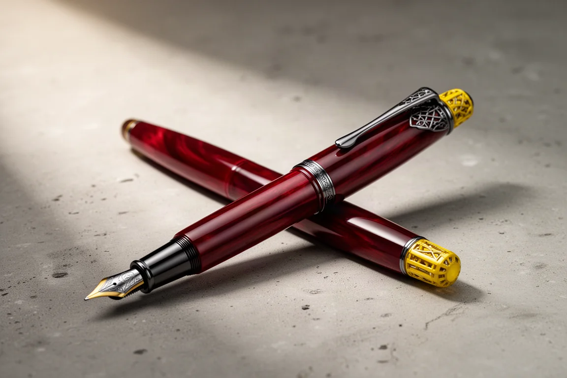 Stilografica Montblanc Enzo Ferrari Special Edition con resina rossa e termina giallo su cemento