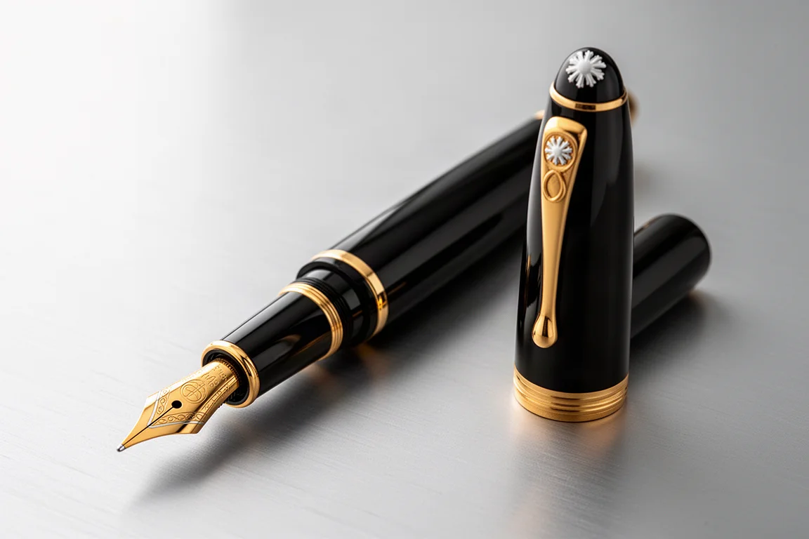 Penna stilografica Montblanc Meisterstück 146 Calligraphy Flex nera e oro con pennino dorato, senza tappo