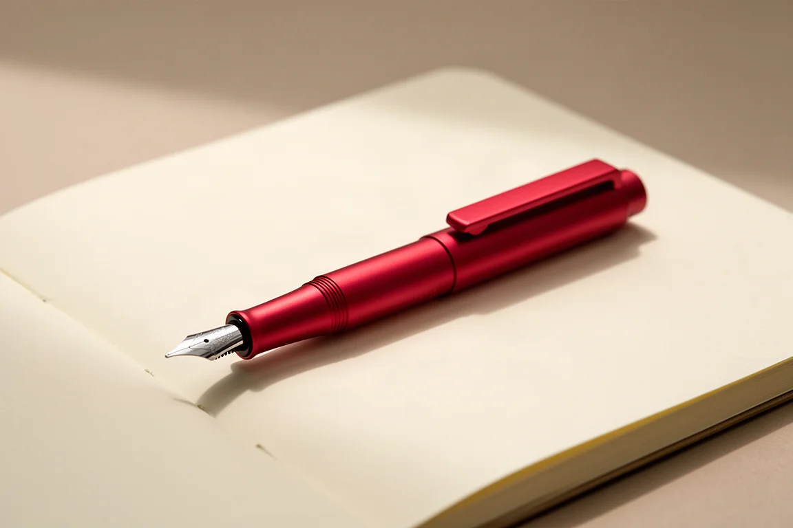 Penna stilografica con cappuccio agganciato magneticamente sul retro per una scrittura a piena dimensione
