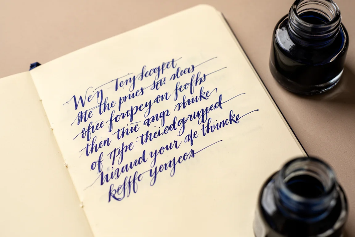 Handwriting sample with visible line variation on cream paper