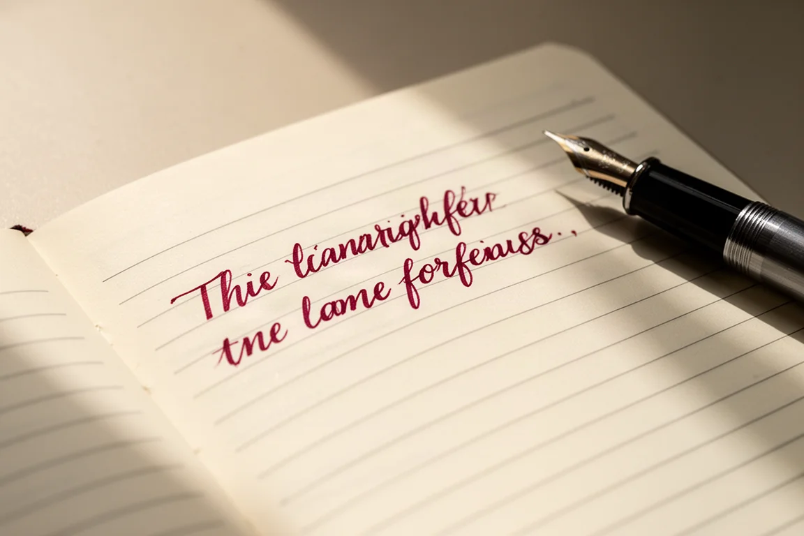 Handwriting sample with a stub nib showing thick and thin line variation on paper