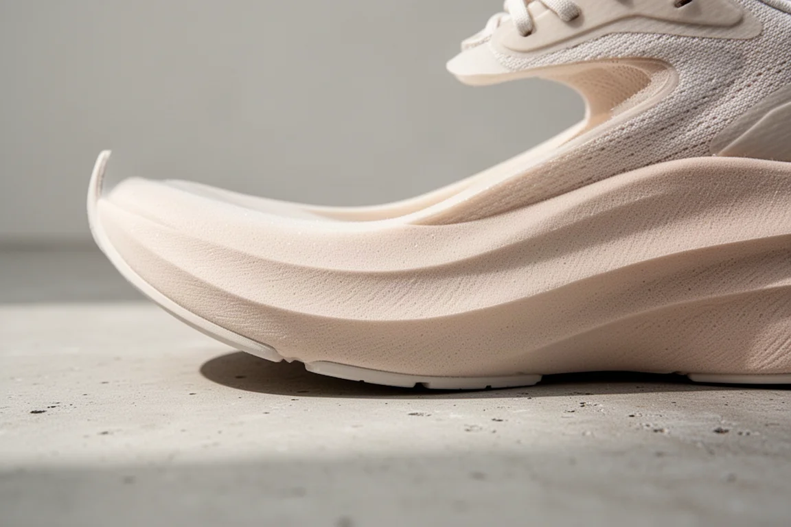 Close-up of a light-colored midsole foam with a subtle matte texture