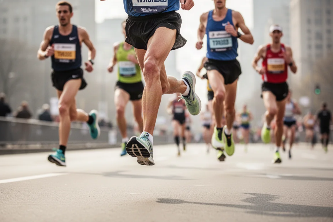 Maratoneti élite in gara su una strada aperta