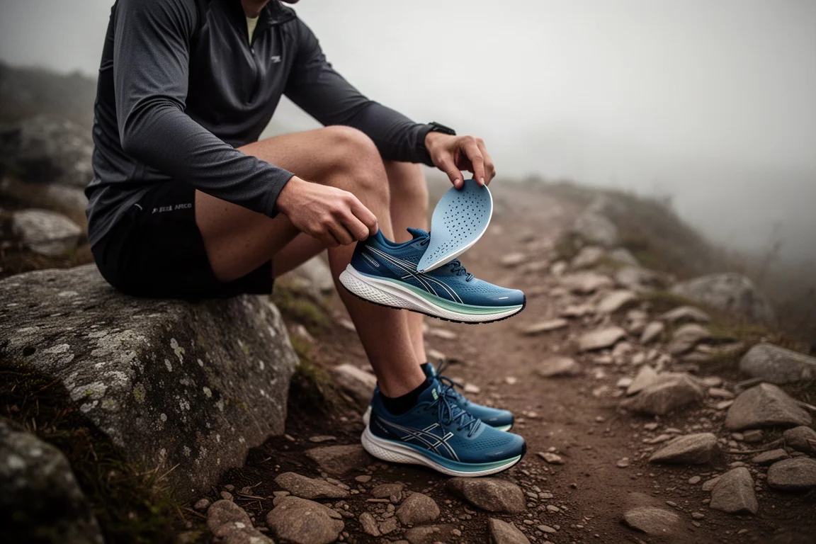 Un runner corre lungo una pista fluviale indossando una scarpa da allenamento alta e soffice