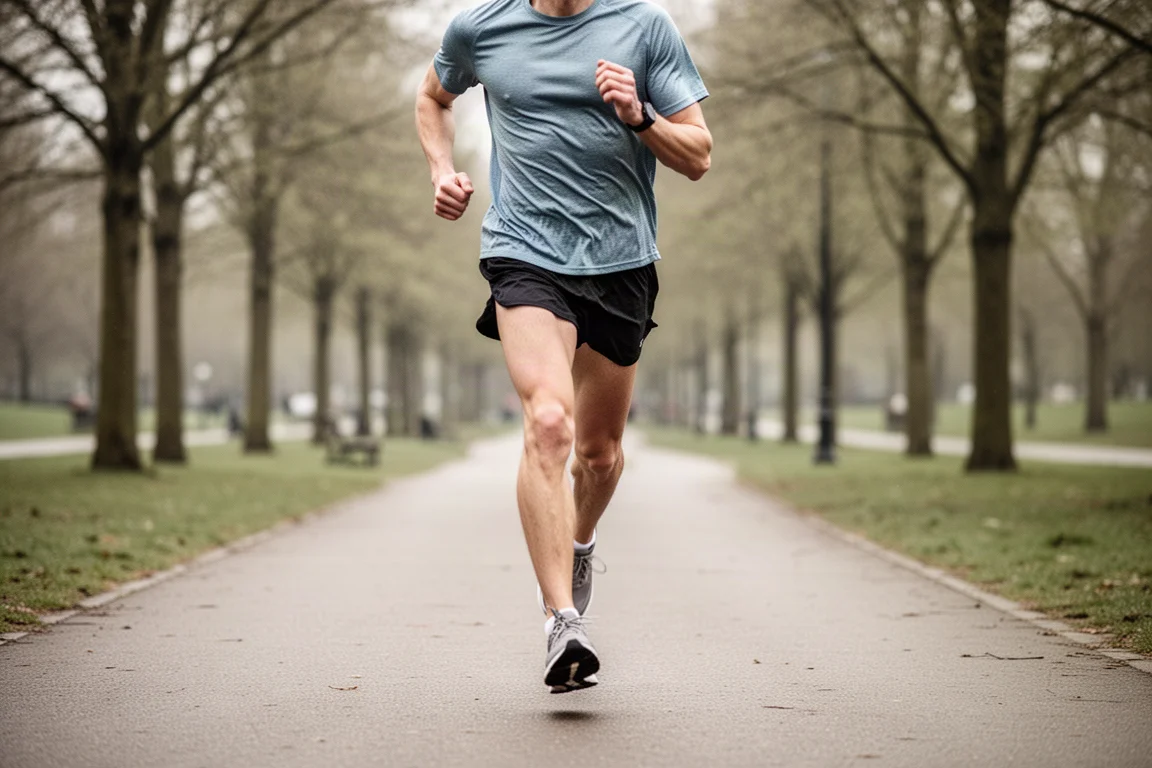 Runner cruising through an easy long run on a paved park path