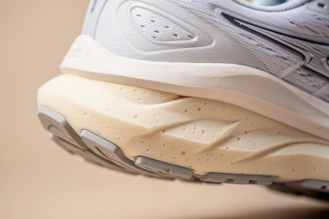 Close-up of a cushioned midsole foam showing the two-layer midsole construction