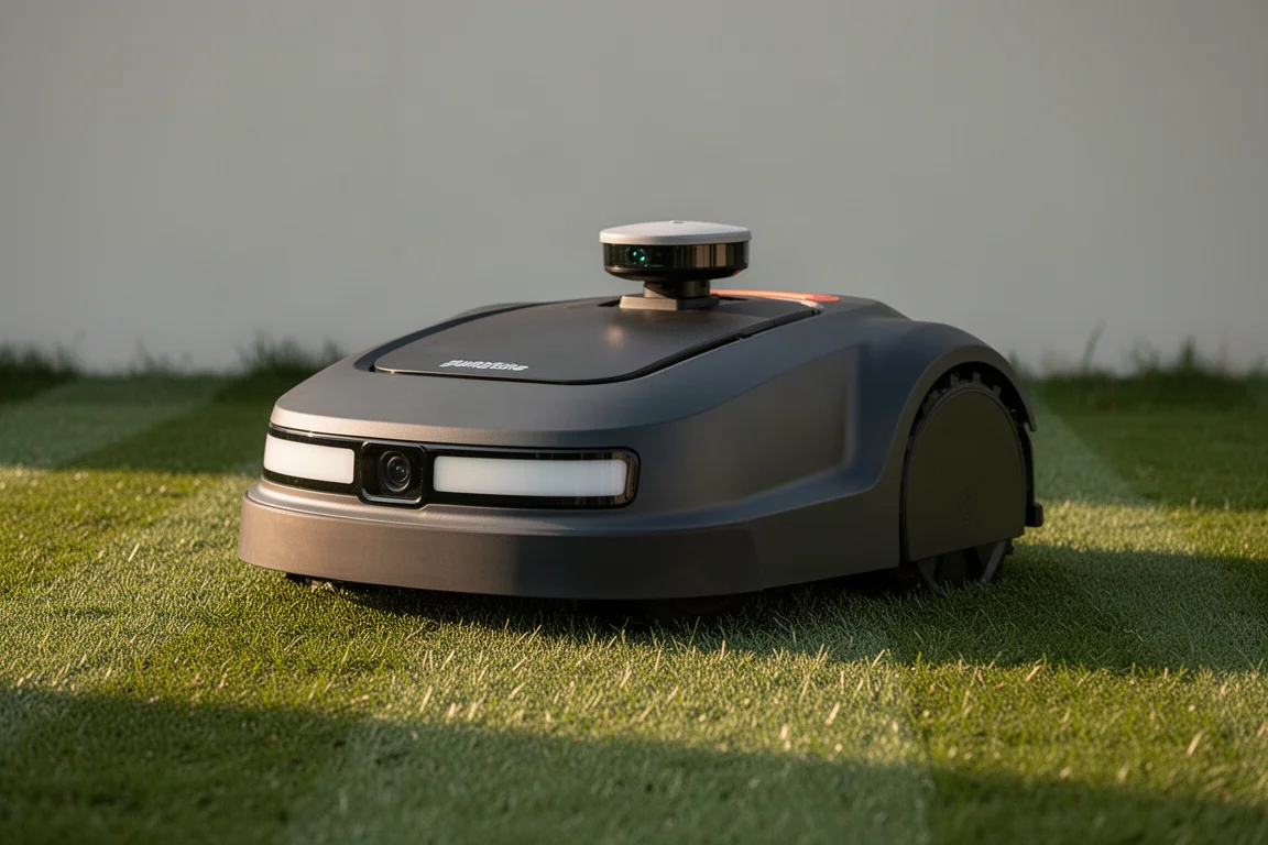MowaLight X Ultra 2000 maairobot op een keurig gestreept gazon