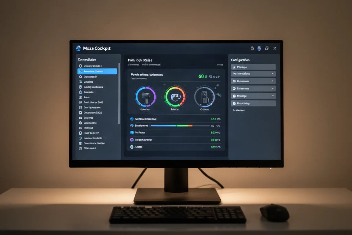 Interfaccia del software Moza Cockpit che mostra le opzioni di configurazione del dispositivo