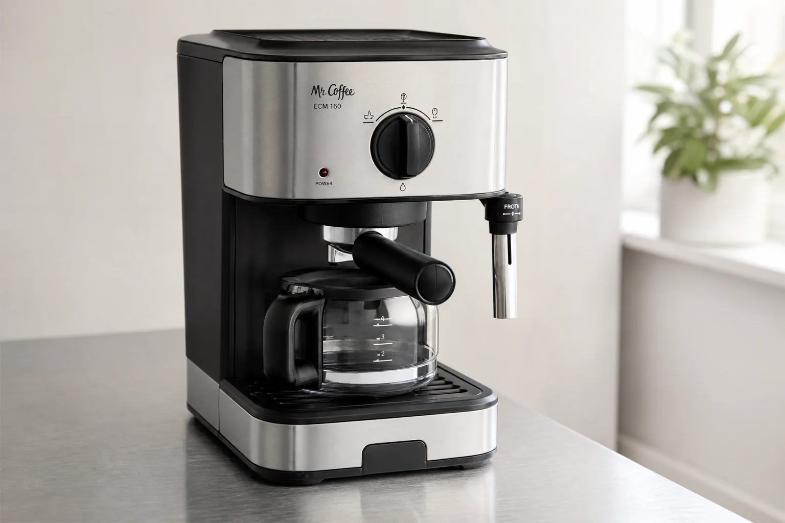 Five budget espresso machines arranged on concrete surface