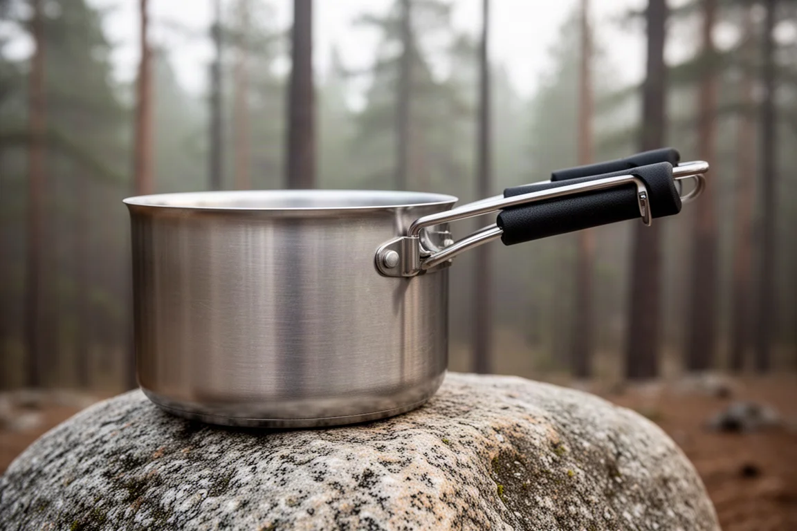 Macrodetail van een ruwe, onafgewerkte gevouwen metalen naad langs de rand van een aluminium pan