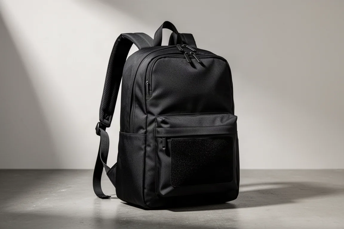 Mystery Ranch District 24 black everyday carry backpack on concrete surface