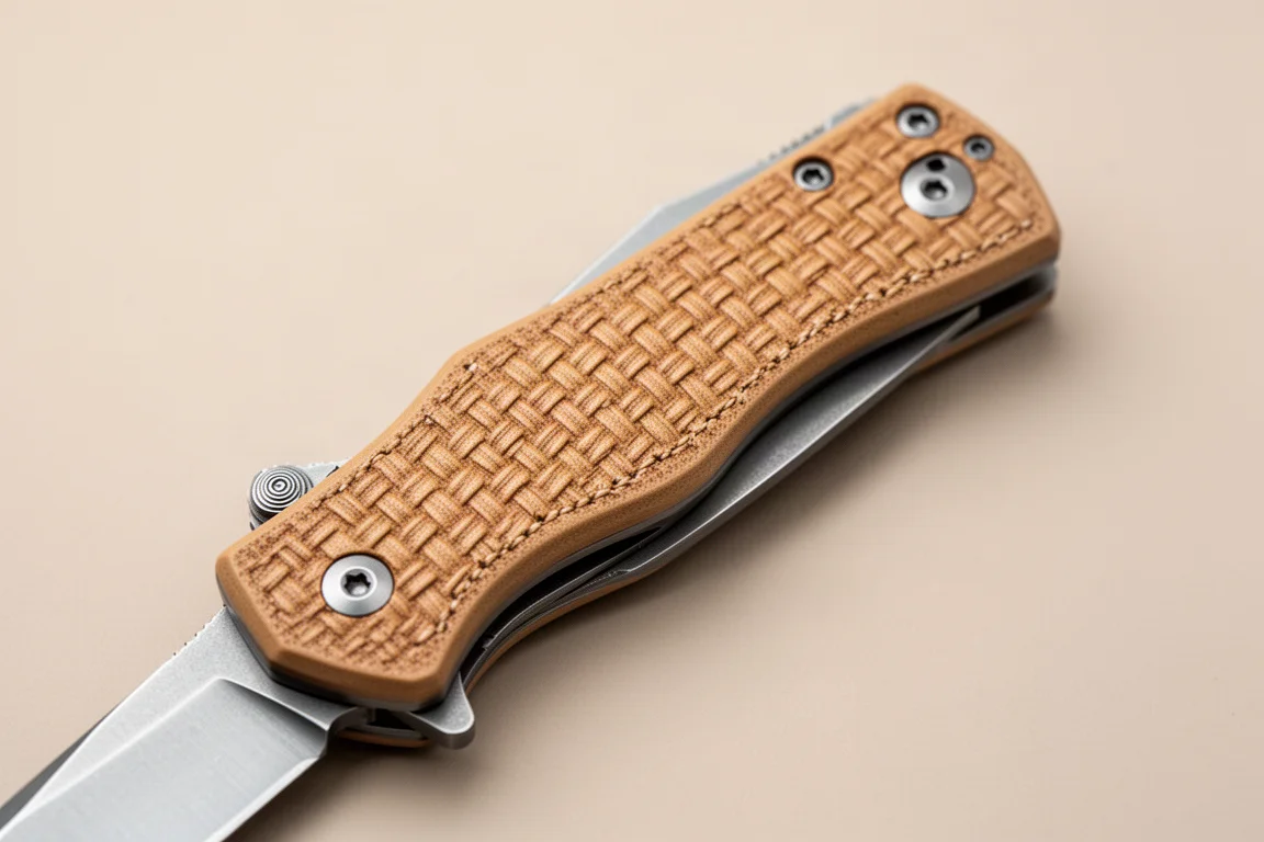 Couteau pliant avec plaquettes aftermarket texturées aspect tissé