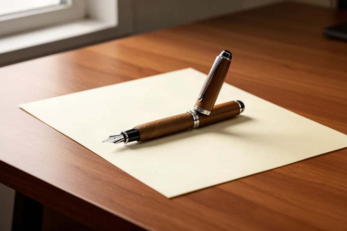 Fountain pen cap posted on the barrel of a piston filler on a desk