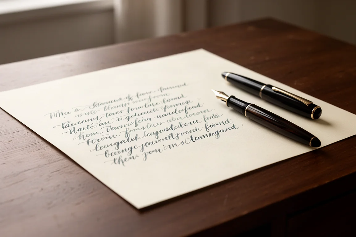 Specimen scritto a mano con stilografica in inchiostro grigio-azzurro