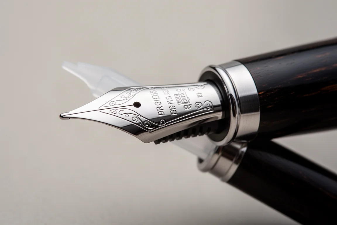 Fountain pen nib and feed in close-up detail