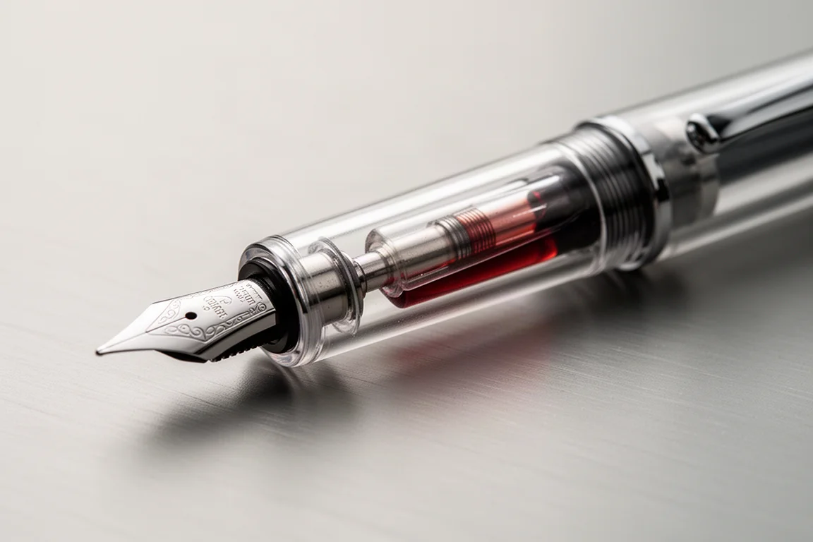 Penna stilografica trasparente che mostra il livello di inchiostro attraverso il barrel