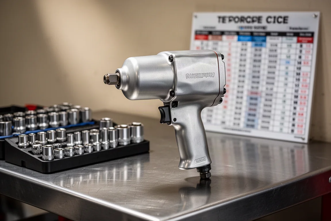 Pistolet à choc en aluminium homologué pour la route sur un établi entouré d'outils