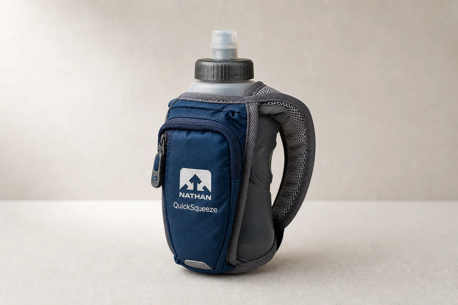Collection of endurance sports gift items arranged on concrete surface